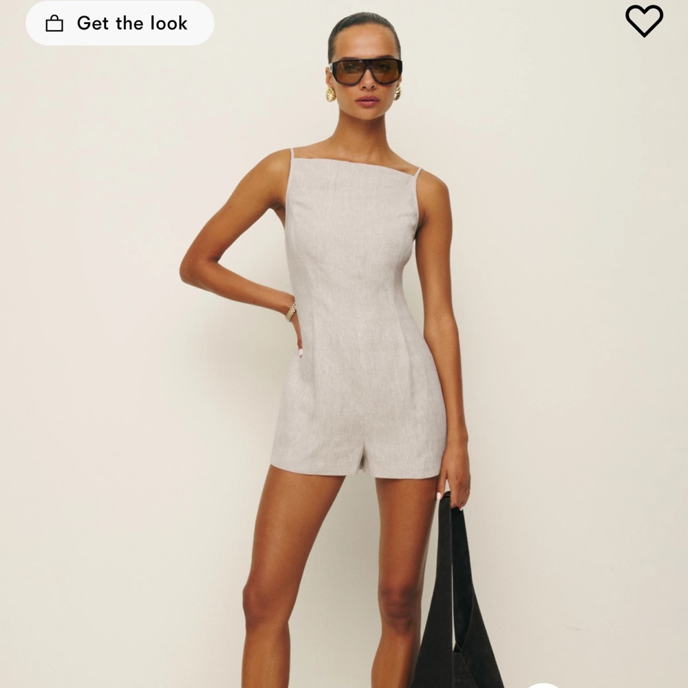 Reformation Cream Square-Neck Linen Romper